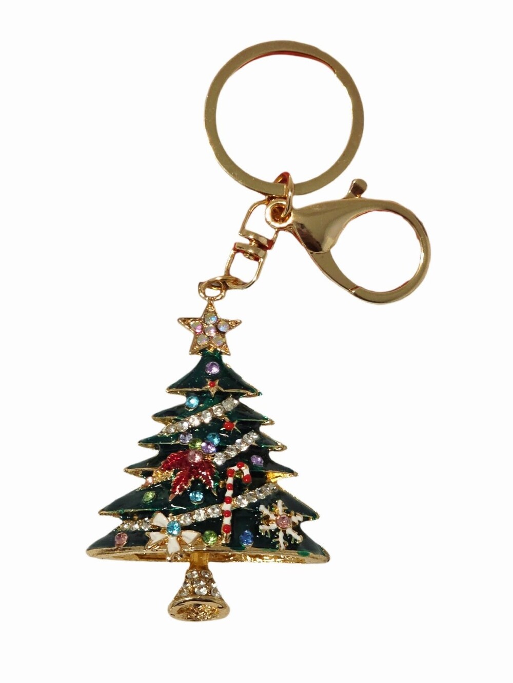 Holiday Christmas Tree Keychain Bag Charm Crystals Gold-tone - NWT
